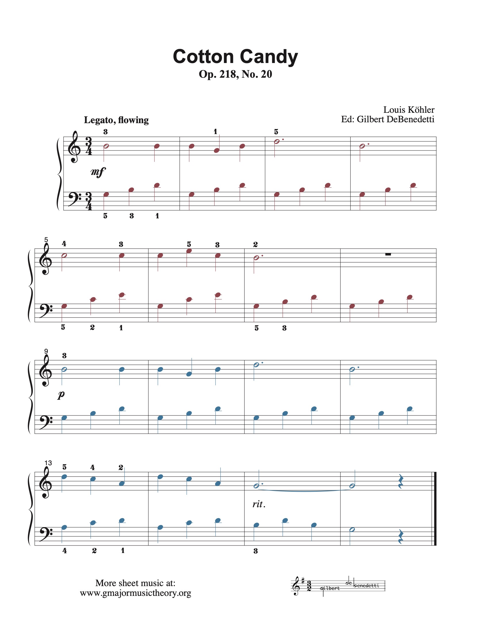 Cotton Candy --Köhler: Op.218, No.20 sheet music (color-coded)