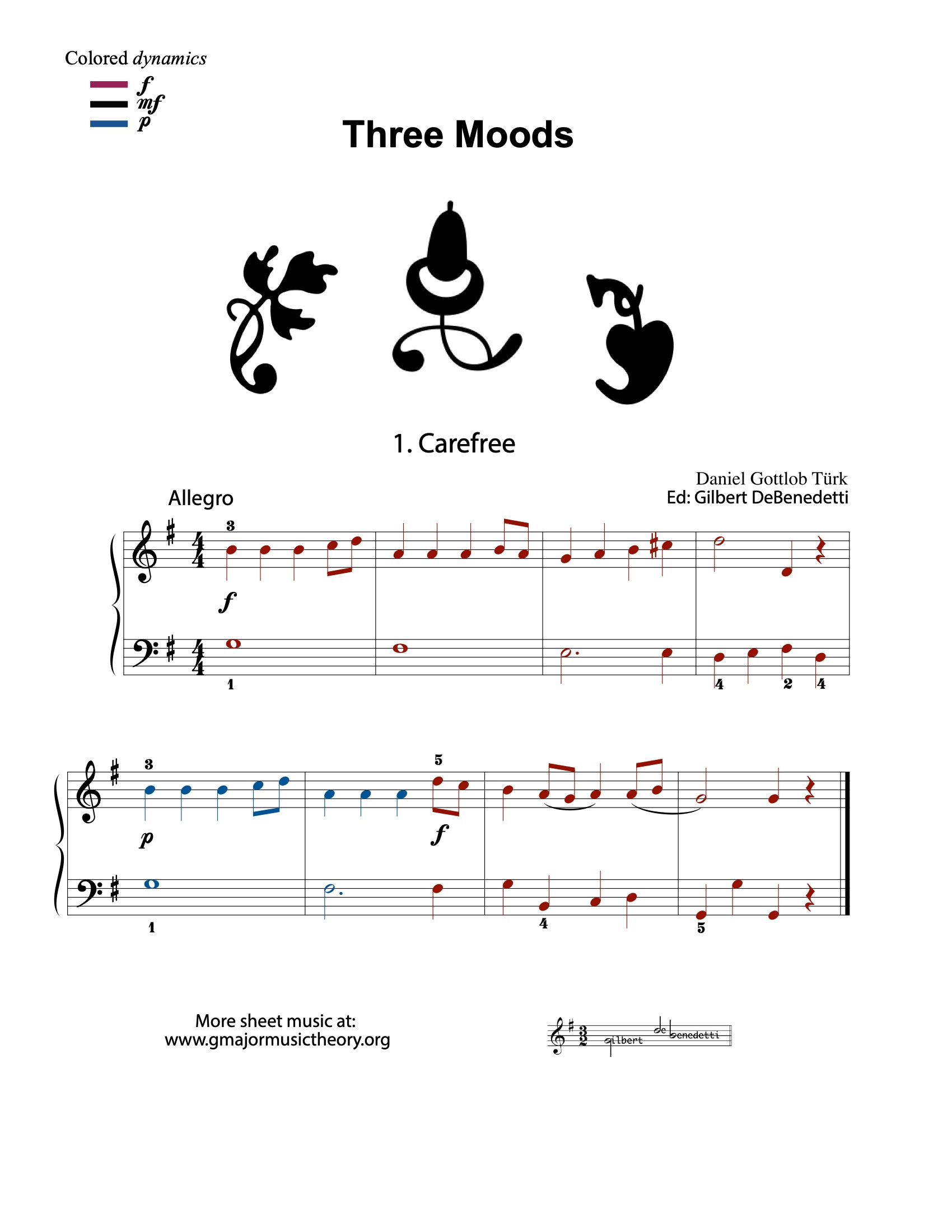 Three Moods --by D. G. Türk sheet music (color-coded)