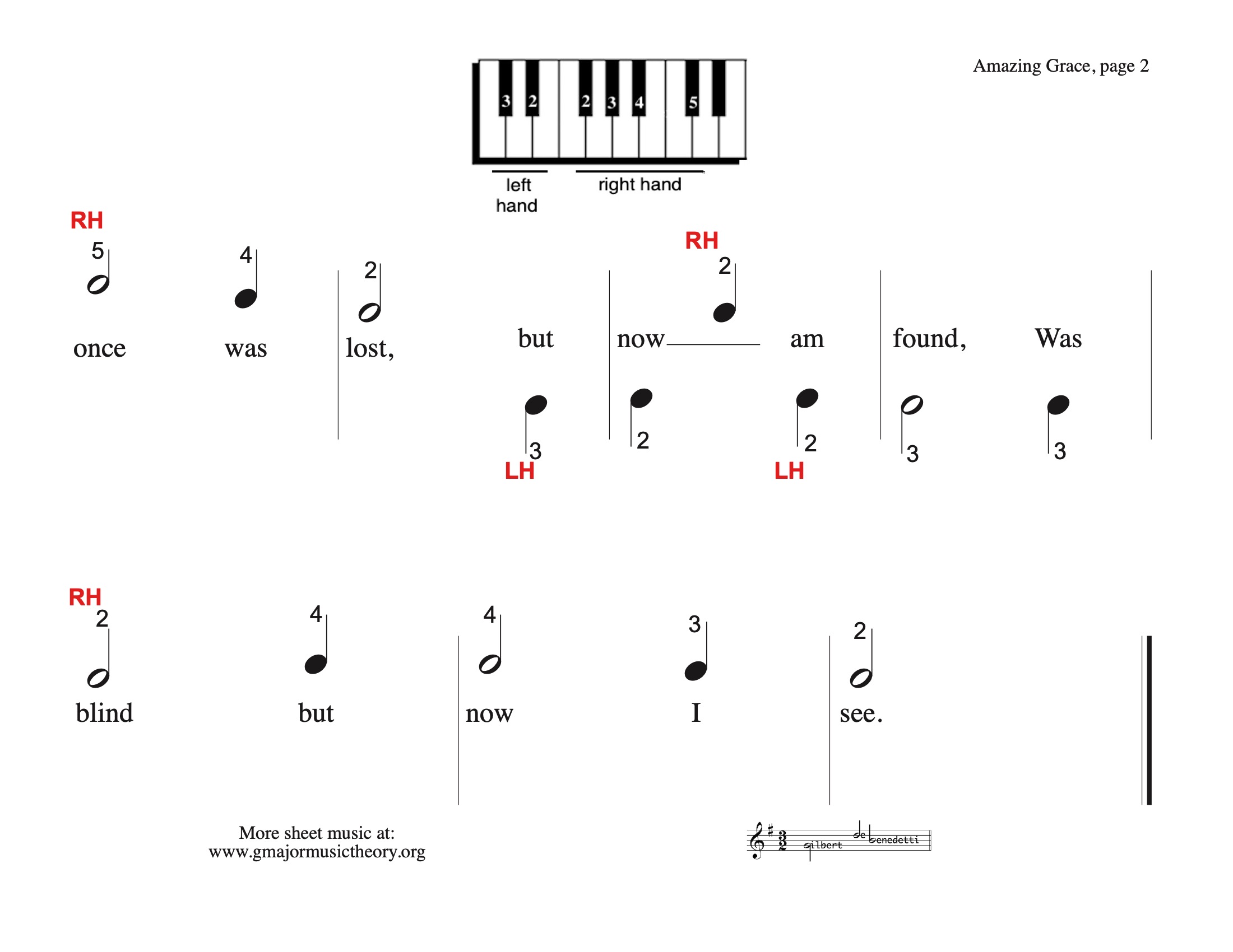 Amazing Grace --no staffs sheet music page 2