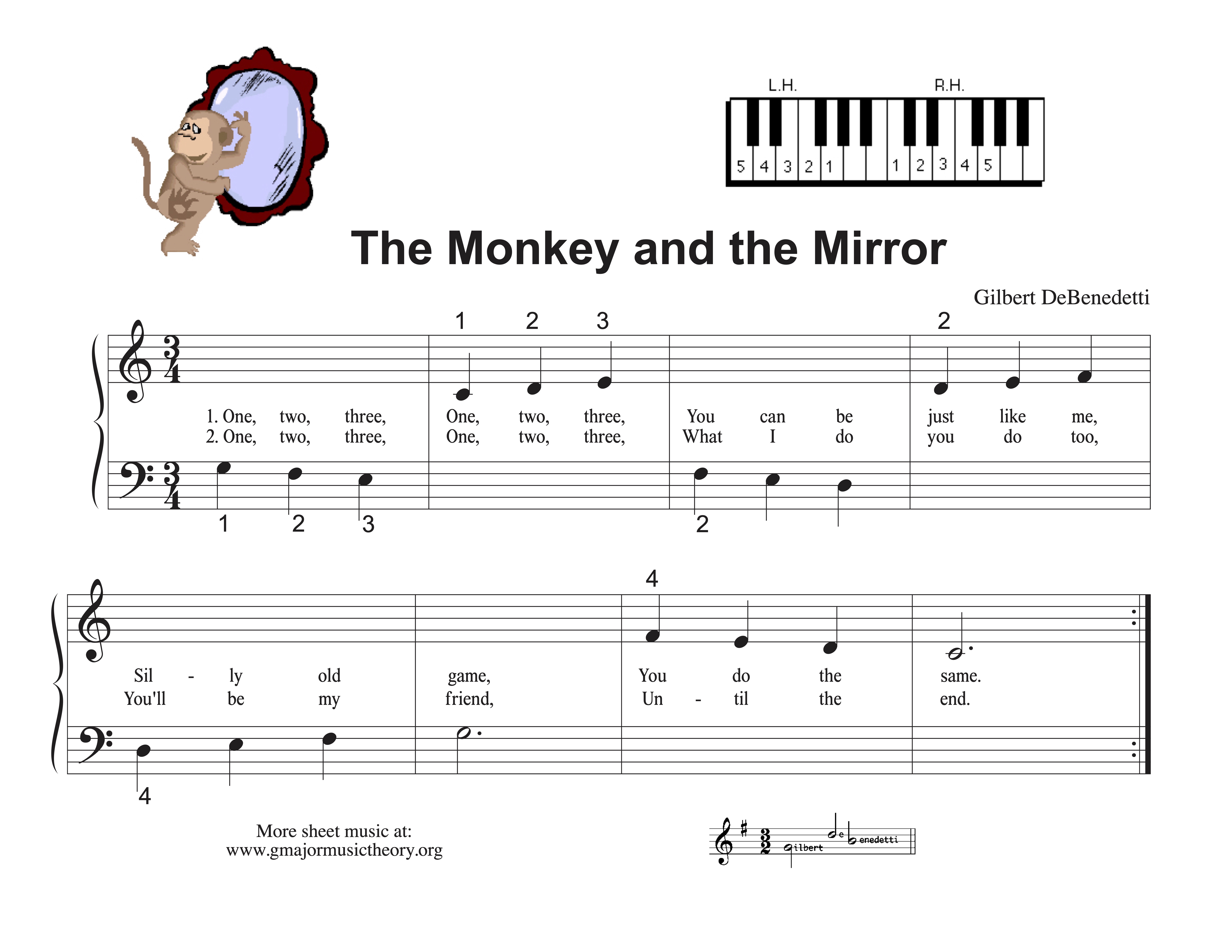 The Monkey and the Mirror --with staff lines sheet music