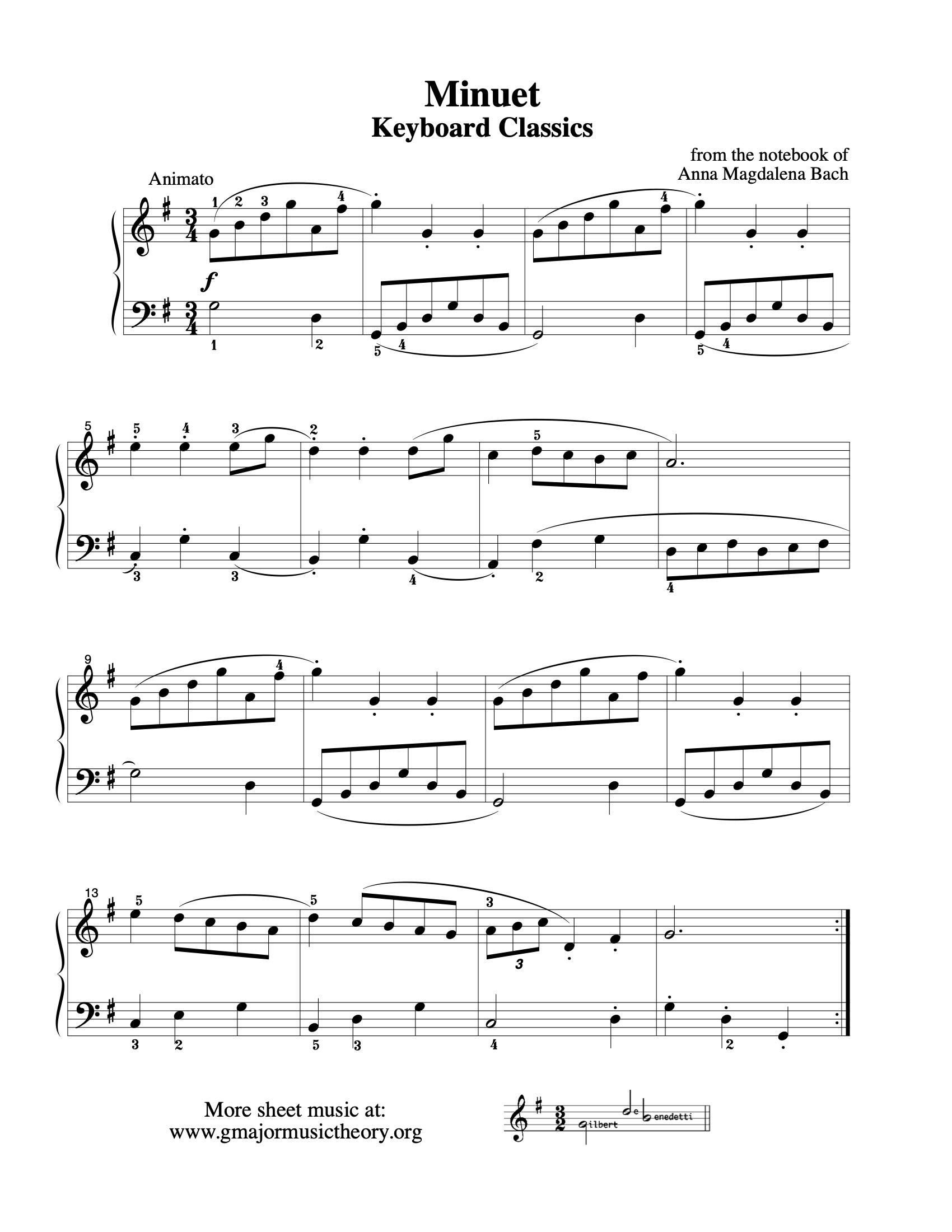 Minuet in G sheet music — page 1