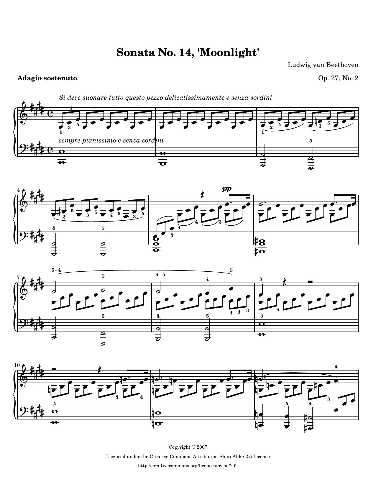 Sonata No. 14, Op. 27, No. 2 sheet music — Movement I