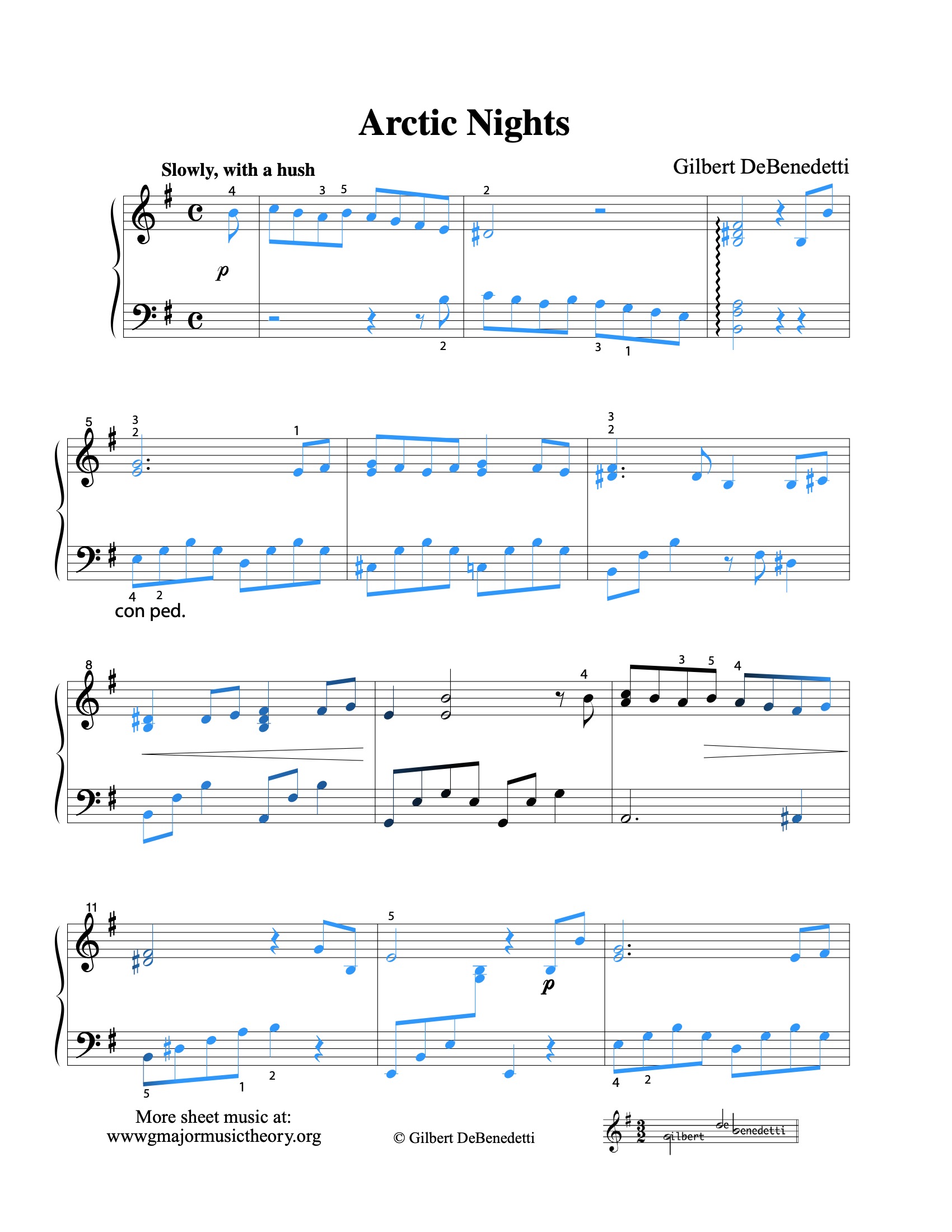 Arctic Nights sheet music — page 1 (color-coded)