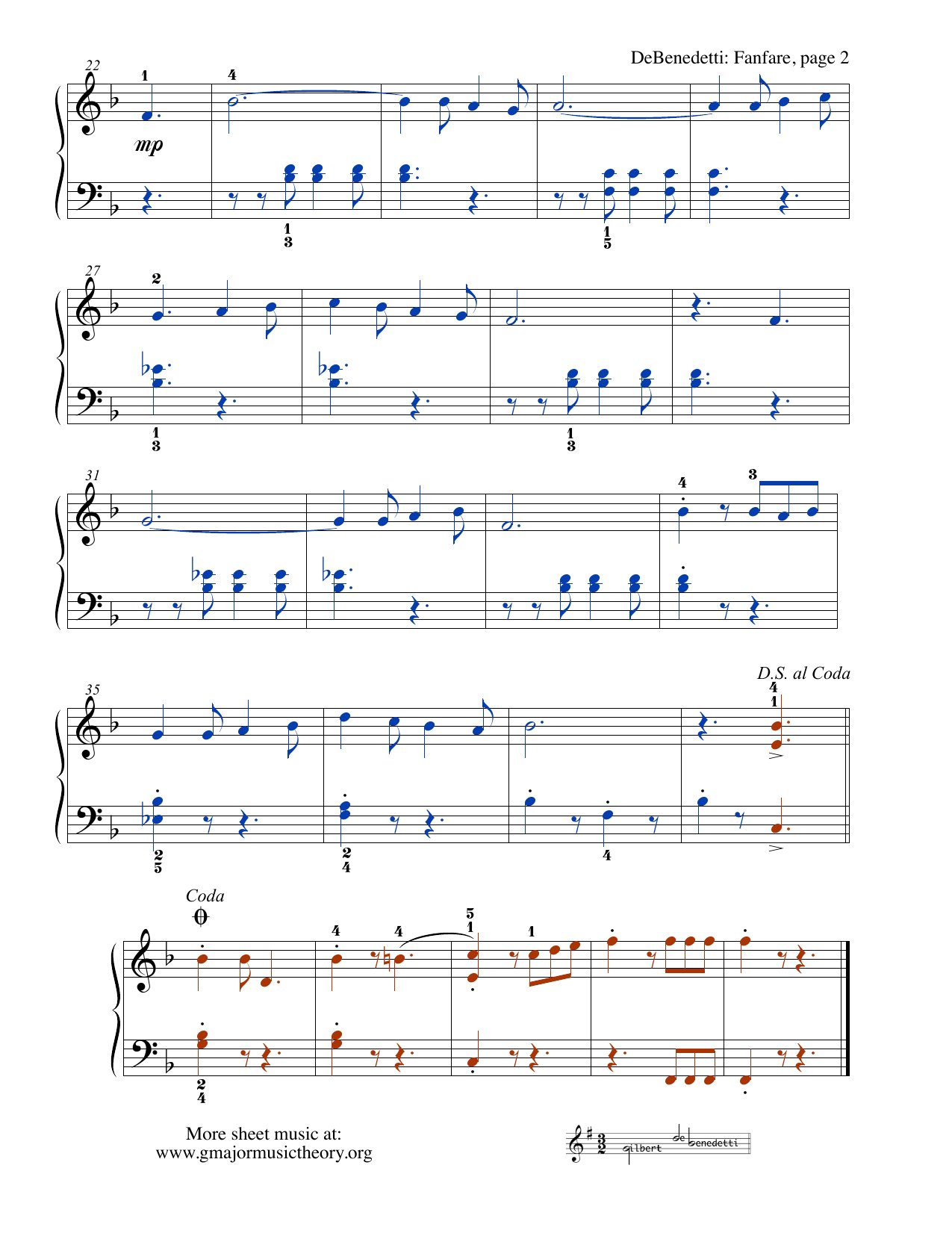 Fanfare sheet music — page 2 (color-coded)
