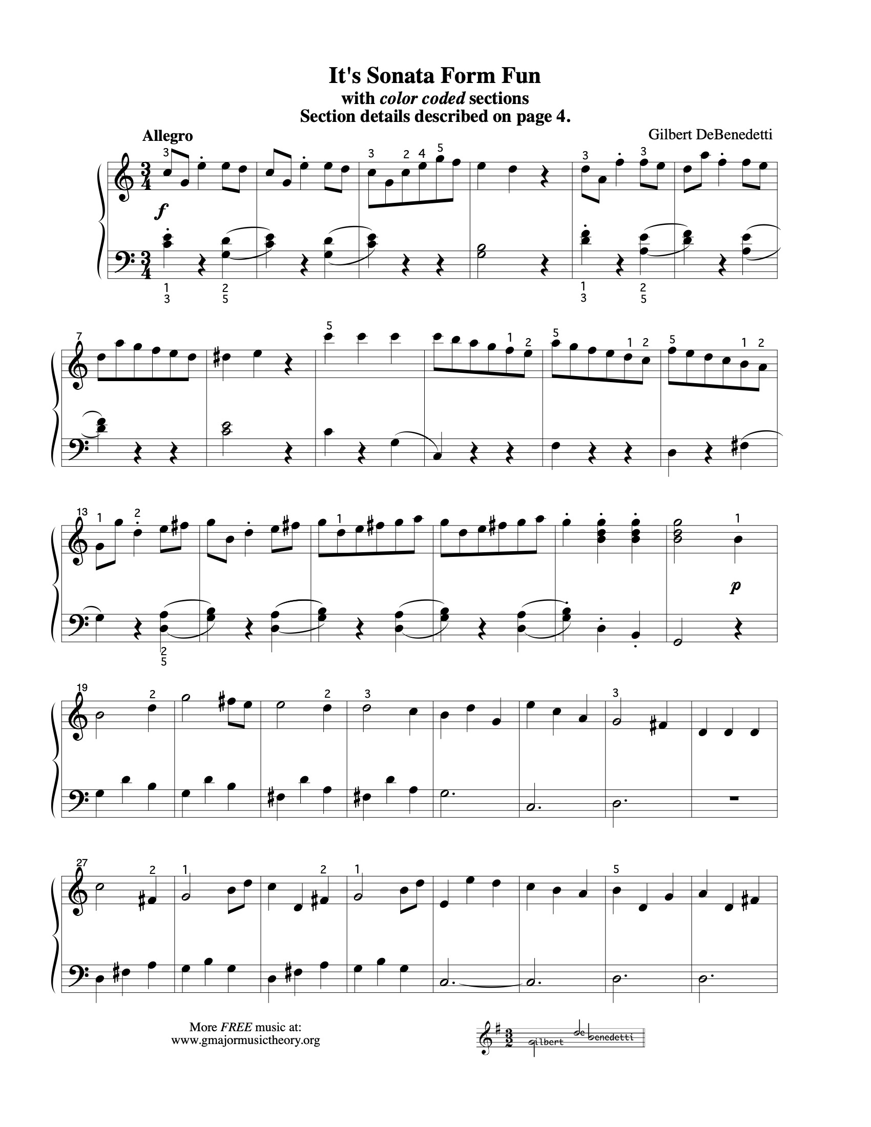 It's Sonata Form Fun sheet music — page 1 (color-coded)