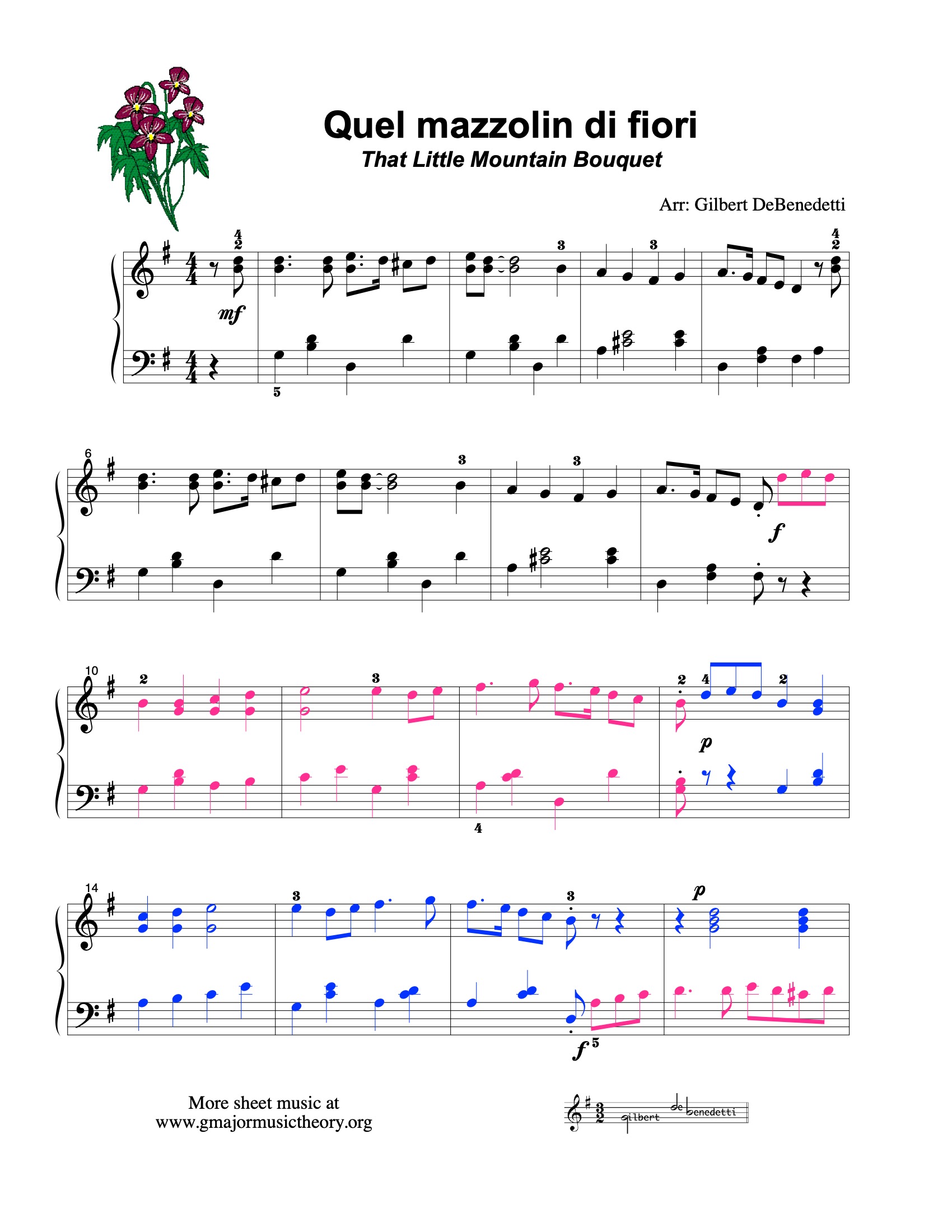 Quel mazzolin di fiori sheet music — page 1 (color-coded)