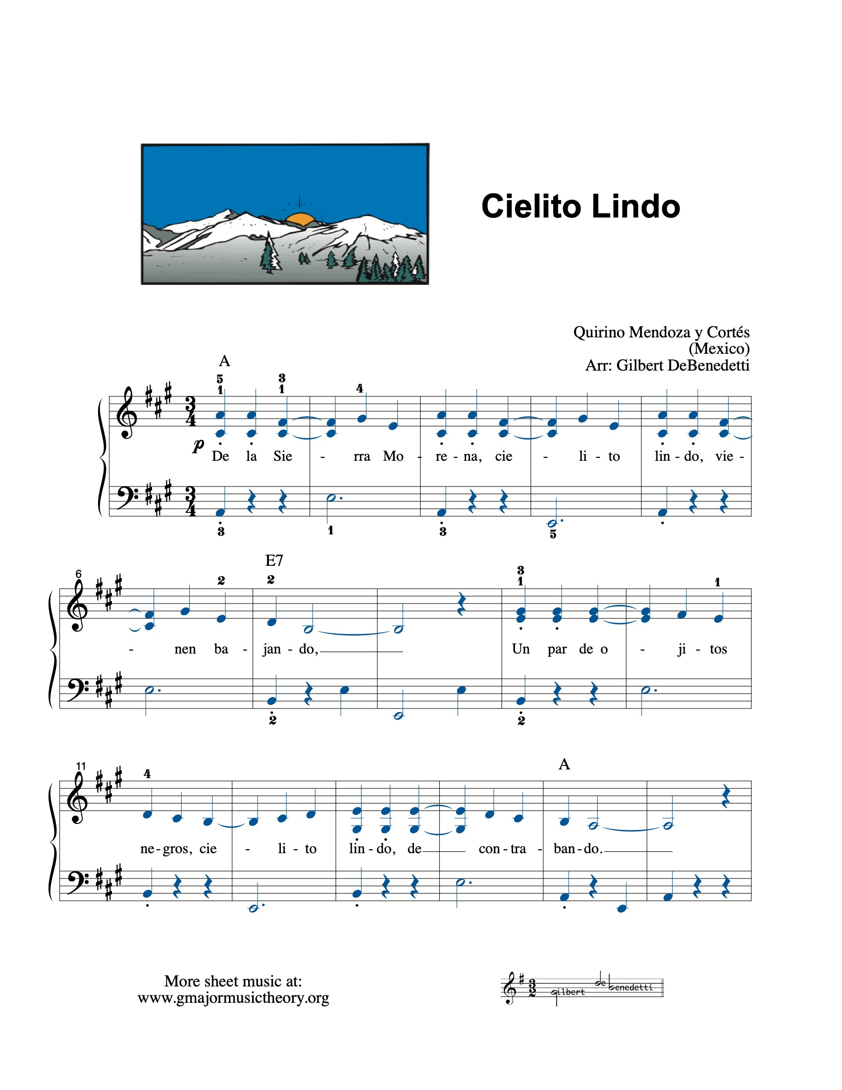 Cielito Lindo sheet music (color-coded)
