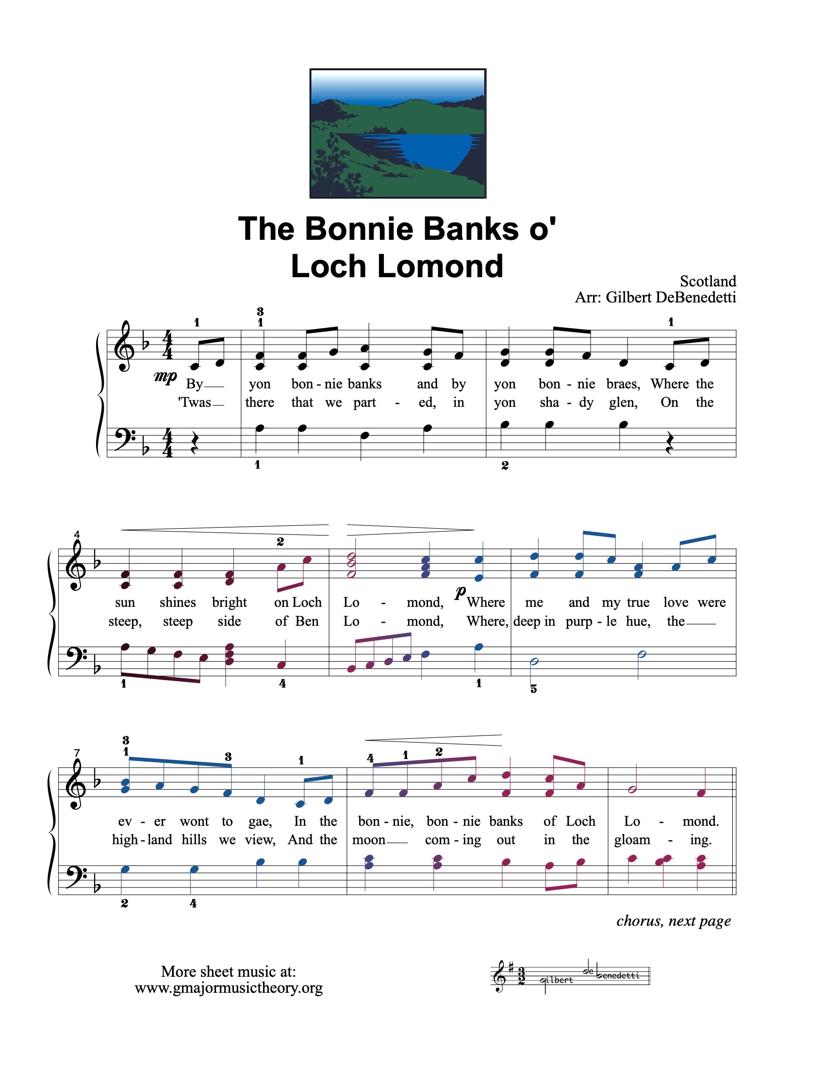 The Bonnie Banks o' Loch Lomond sheet music (color-coded)
