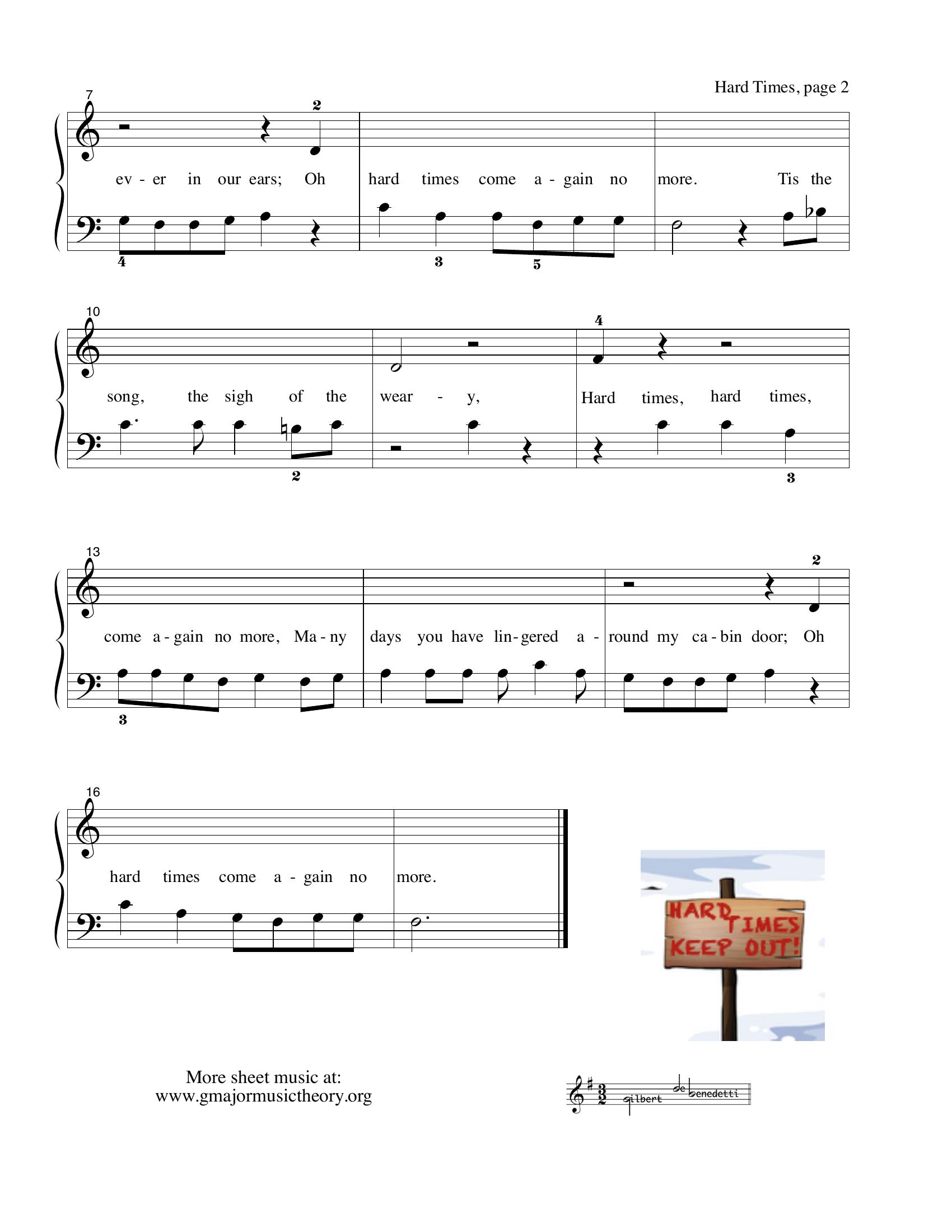 Hard Times,   Come Again No More sheet music page 2